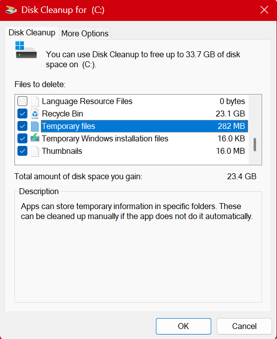 Delete old Windows installation files using Disk Cleanup in Windows 10/11