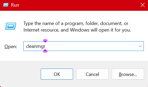 Open Disk Cleanup using Windows + R and typing cleanmgr in Windows 10/11