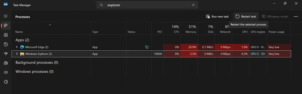 Reset Explorer.exe to fix Black Screen Problem in Windows 10/11