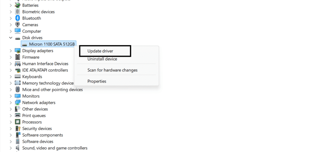 Device Manager Update Driver option to fix Apps Not Responding issue in Windows