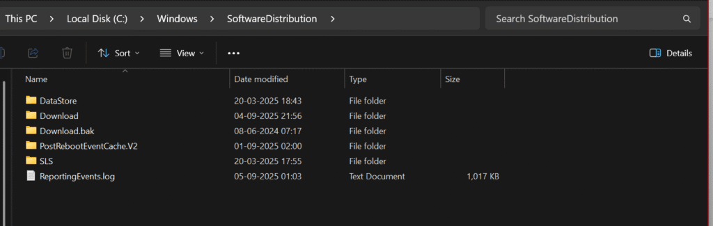 Windows 10/11 SoftwareDistribution folder used for Windows Update cache