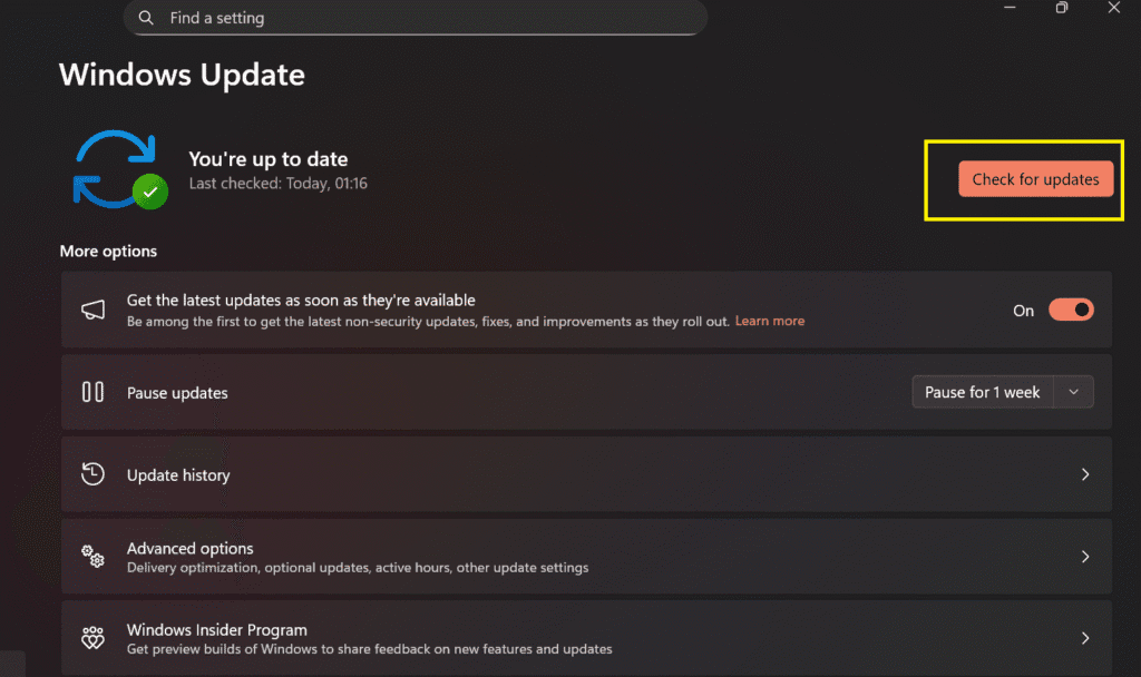 Windows Update screen to fix system issues and Apps Not Responding error