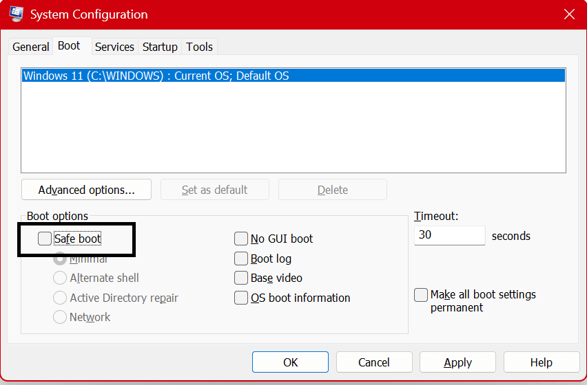 Screenshot of Windows Safe Mode