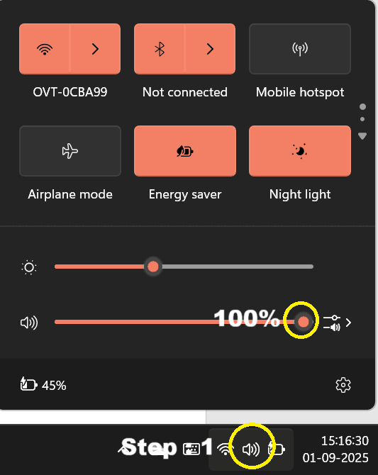 Windows taskbar volume settings to fix Sound Not Working