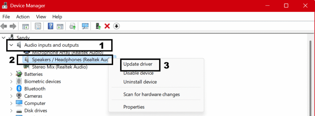 Update audio driver in Windows to fix Sound Not Working issue