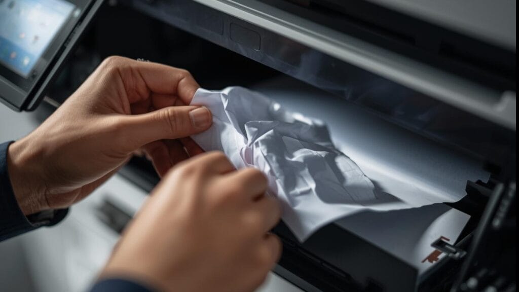 Removing paper jam from printer to fix not working issue