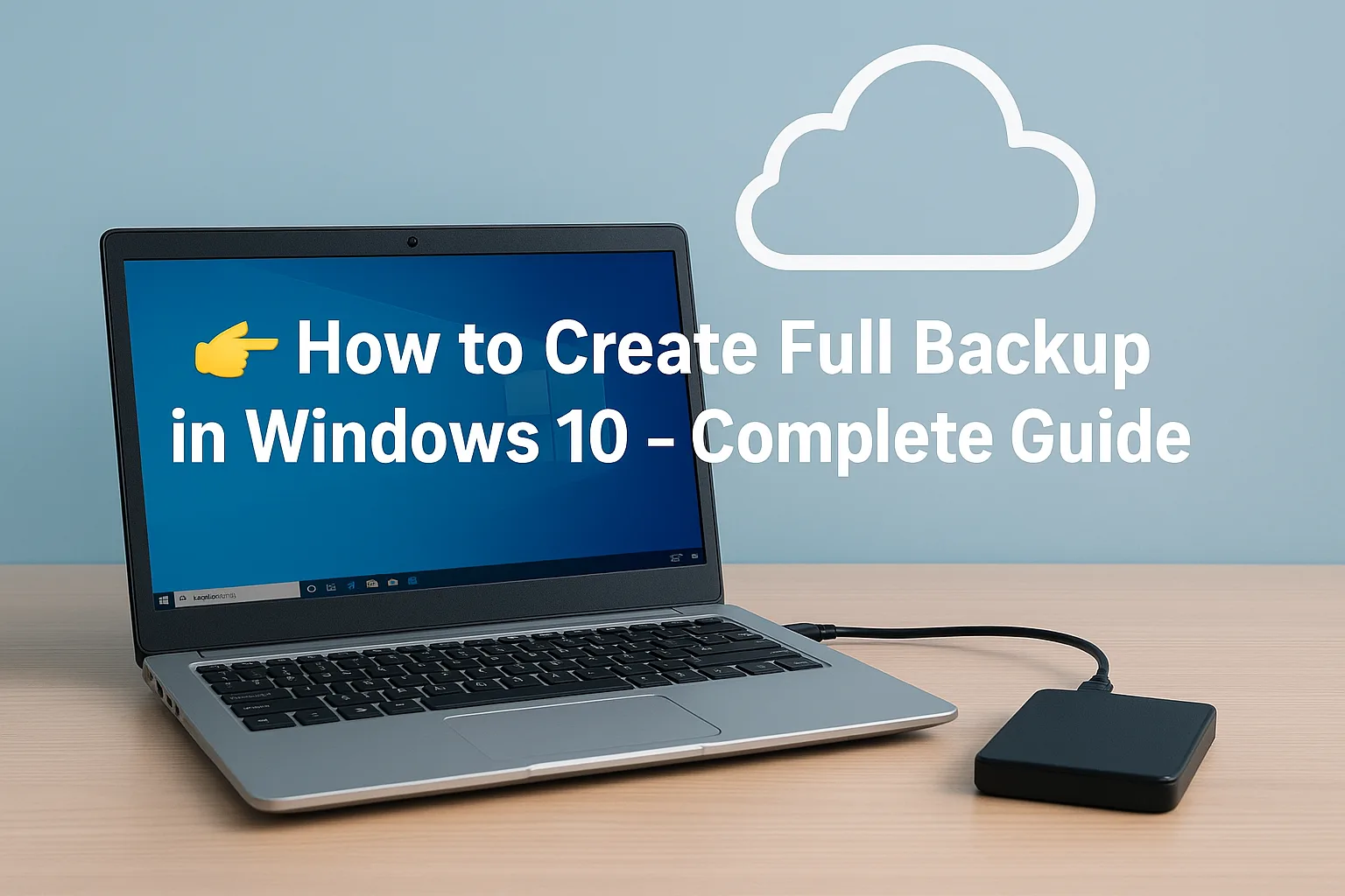 Windows 10 PC showing backup options for creating a Full Backup in Windows 10